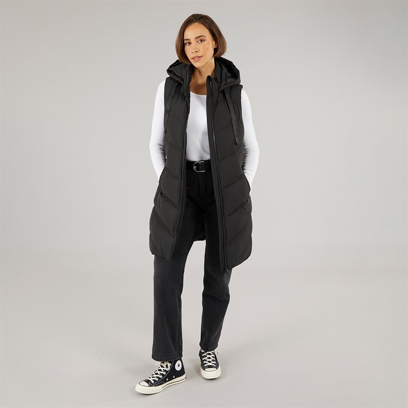 Fluid Womens Longline Hooded Gilet Black - Image 4