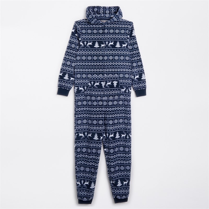 Fluid Mens Christmas Microfleece Jacquard Onesie Multi Navy - Image 2
