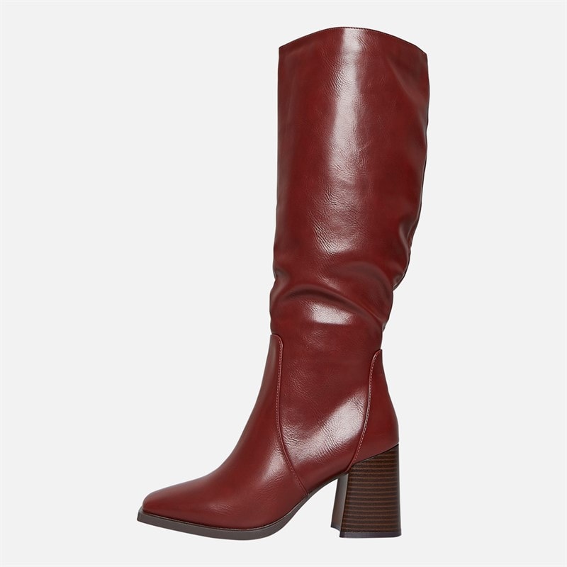 Fluid Womens Aston Square Toe Knee High Boots Burgundy PU - Image 2