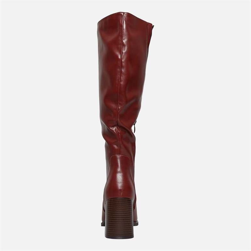 Fluid Womens Aston Square Toe Knee High Boots Burgundy PU - Image 4