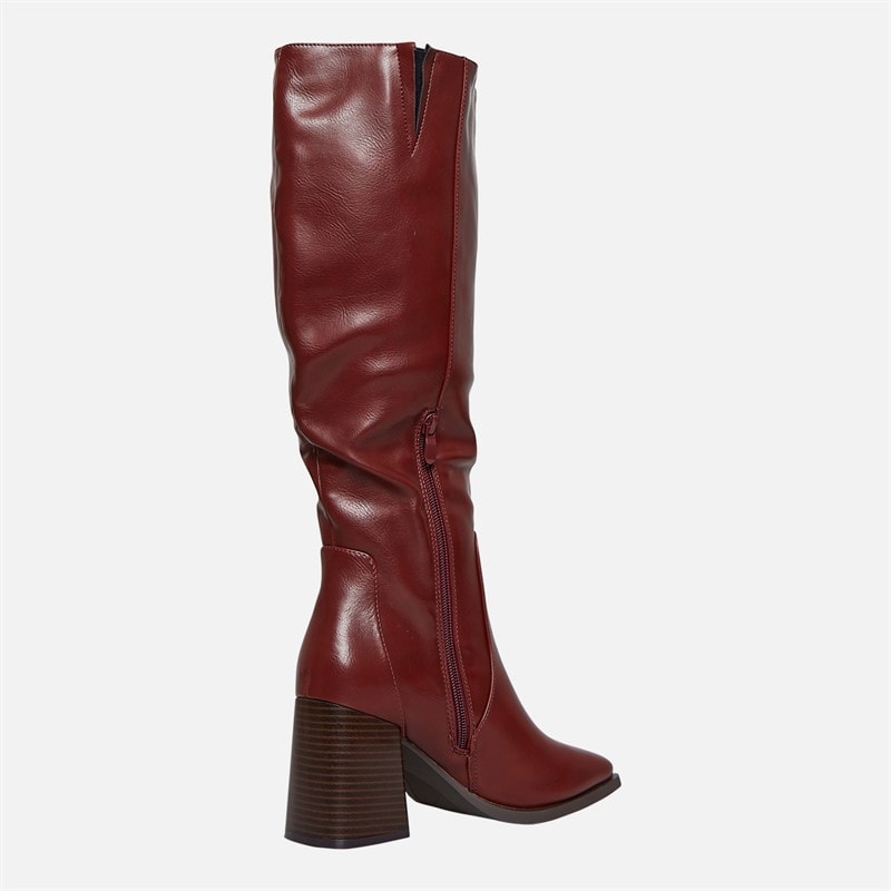 Fluid Womens Aston Square Toe Knee High Boots Burgundy PU - Image 5