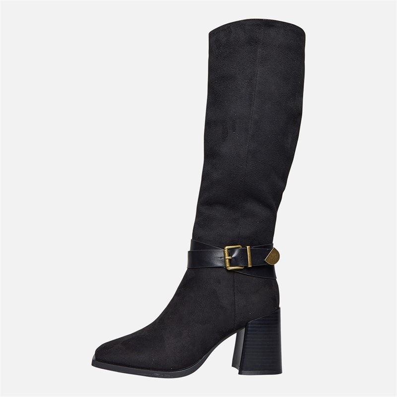 Fluid Womens Aston Square Toe Knee High Stretch Boots Black Micro - Image 2