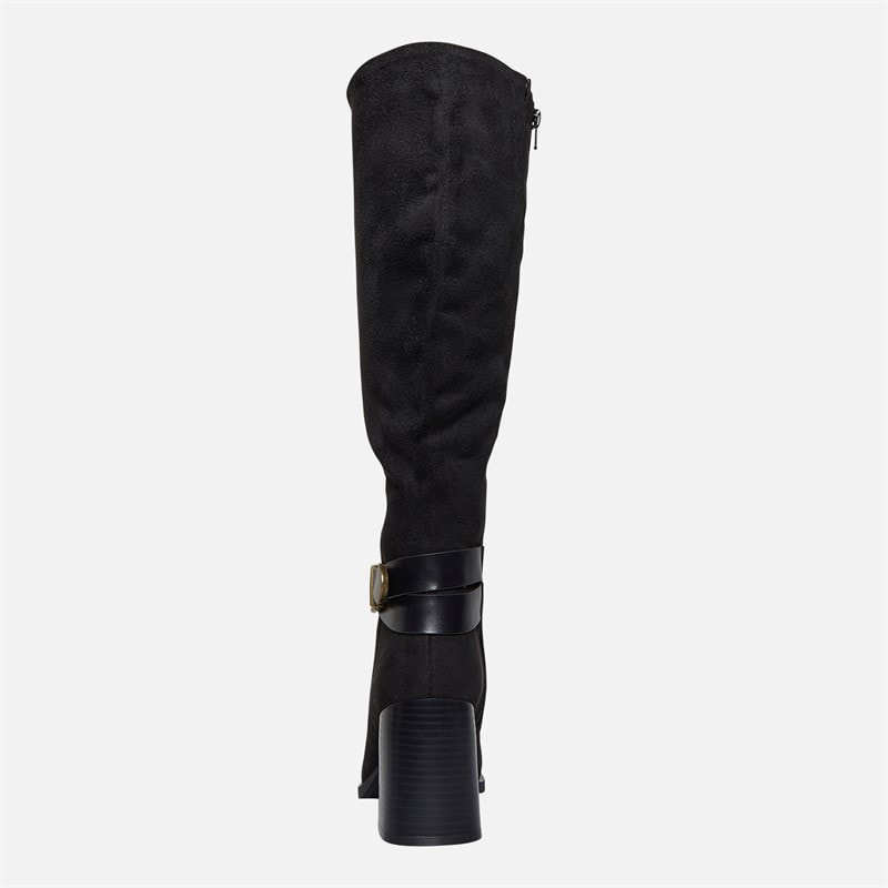 Fluid Womens Aston Square Toe Knee High Stretch Boots Black Micro - Image 4