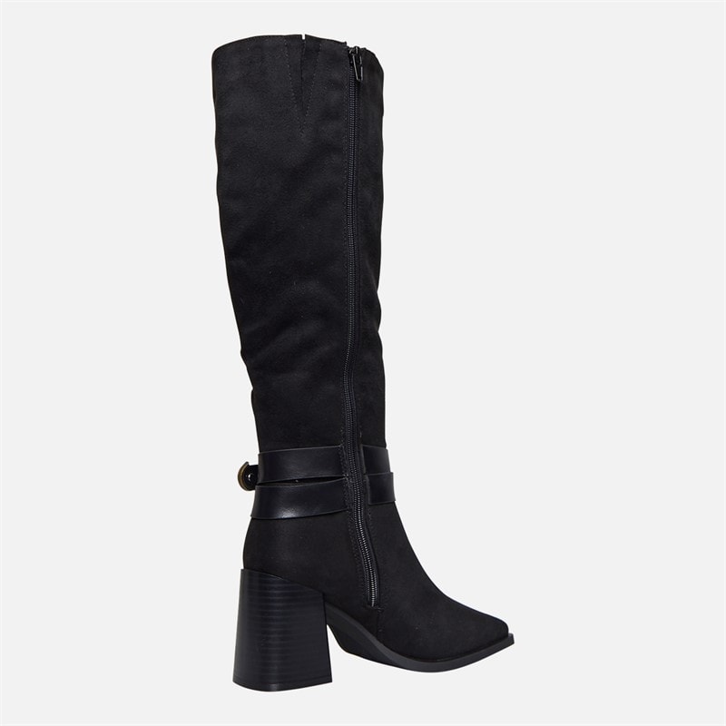 Fluid Womens Aston Square Toe Knee High Stretch Boots Black Micro - Image 5