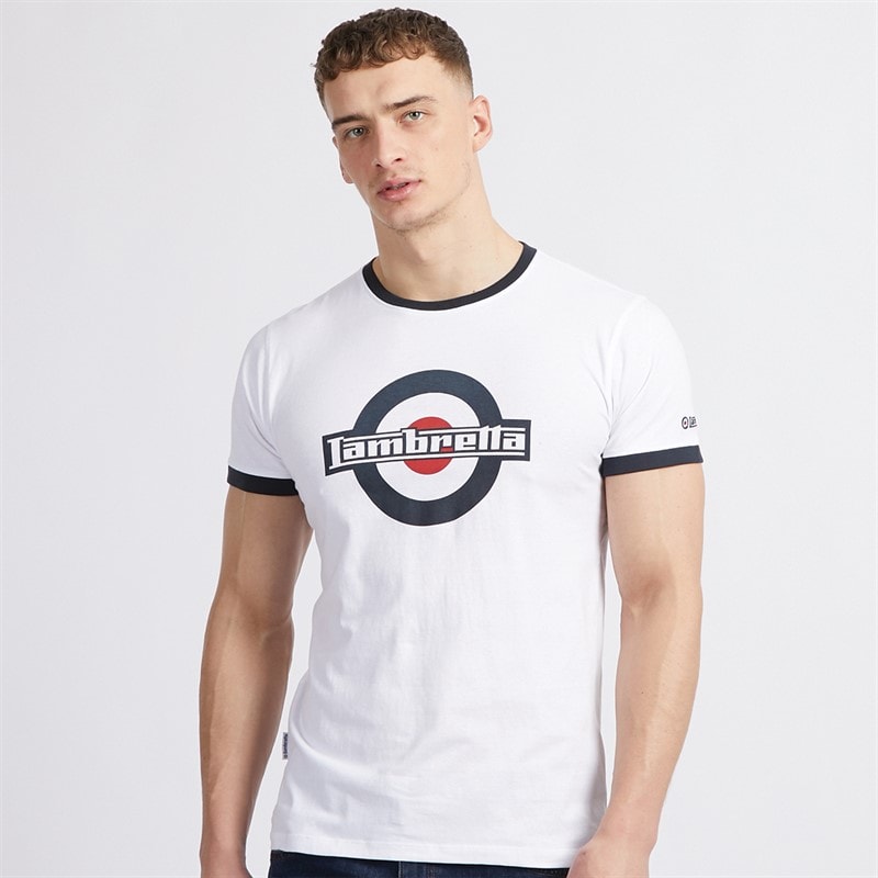 Lambretta Mens Logo Ringer T-Shirt White/Navy - Image 1