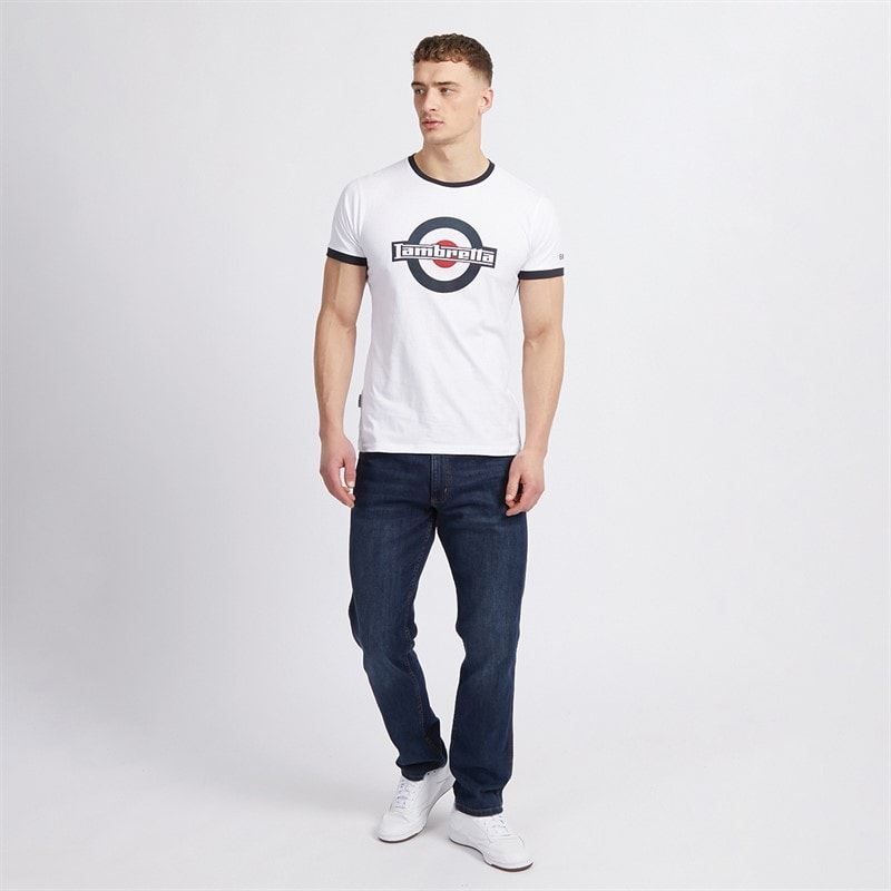 Lambretta Mens Logo Ringer T-Shirt White/Navy - Image 3