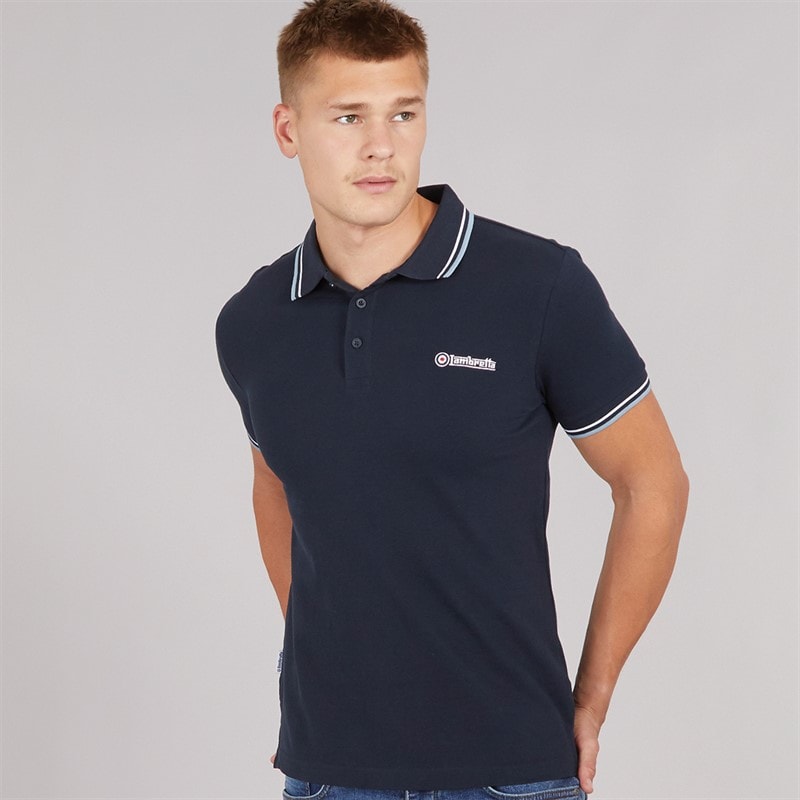 Lambretta Mens Twin Tipped Polo Shirt Navy White/Sky
