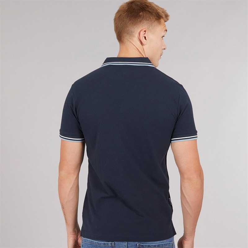Lambretta Mens Twin Tipped Polo Shirt Navy White/Sky - Image 2
