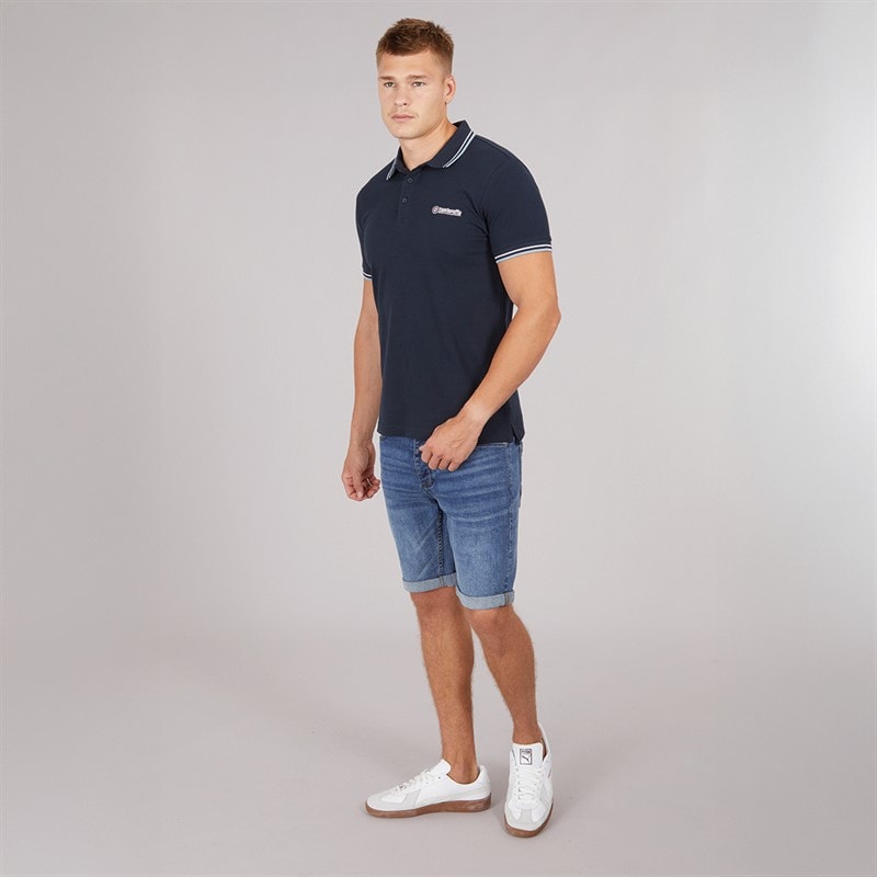 Lambretta Mens Twin Tipped Polo Shirt Navy White/Sky - Image 4