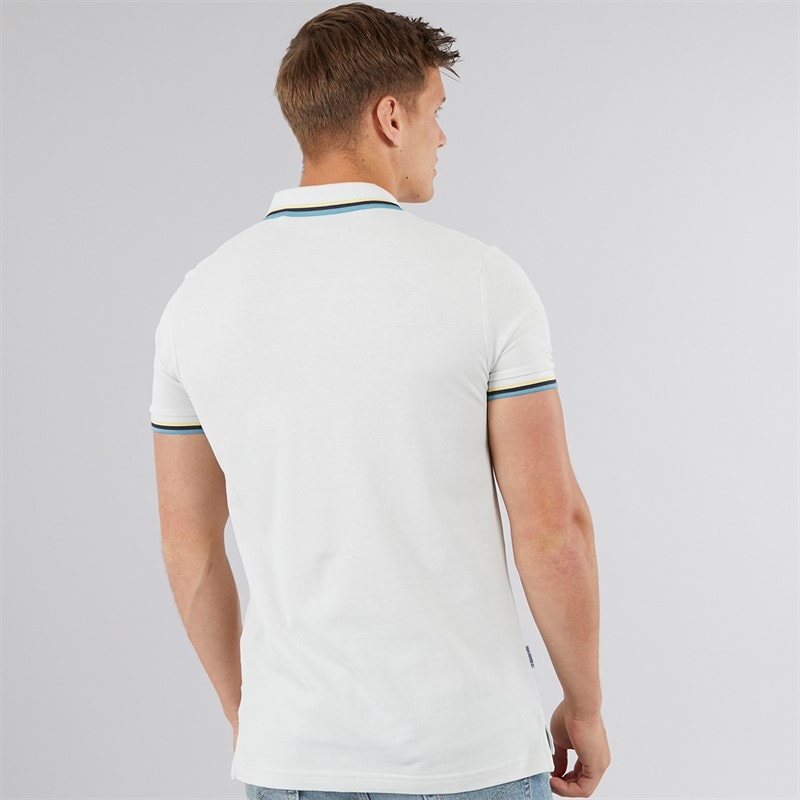 Lambretta Mens Triple Tipped Polo Shirt Pebble Yellow Navy Smoke Blue - Image 2