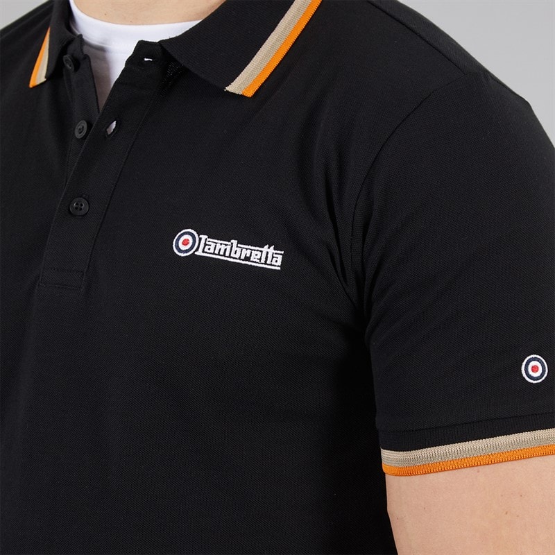 Lambretta Mens Triple Tipped Polo Shirt Black Stone/Cash/Orange - Image 3