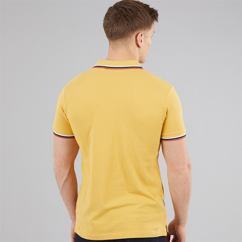 Lambretta Mens Triple Tipped Polo Shirt Gold White/Navy/Clay - Image 2