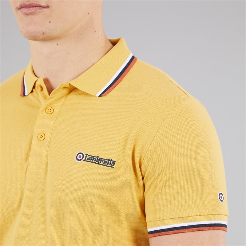 Lambretta Mens Triple Tipped Polo Shirt Gold White/Navy/Clay - Image 3