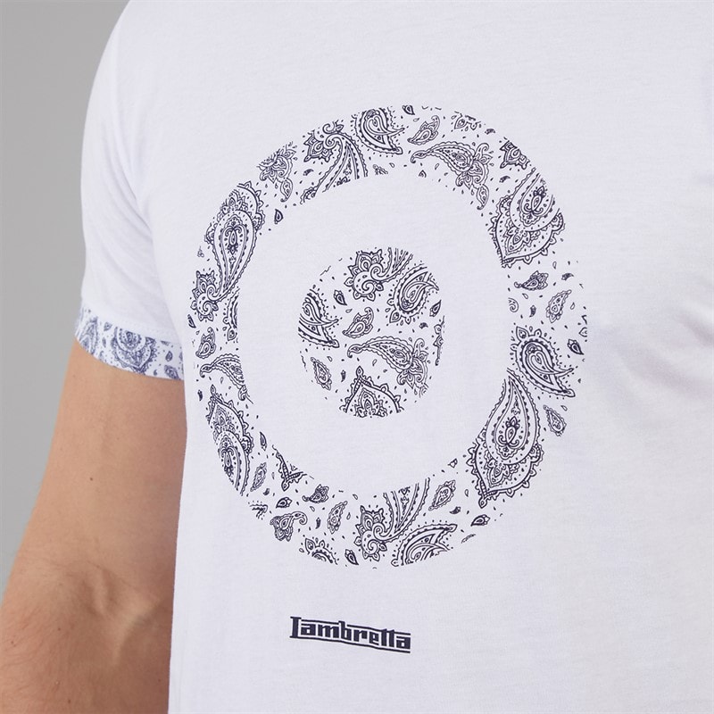Lambretta Mens Paisley Target T-Shirt White - Image 3