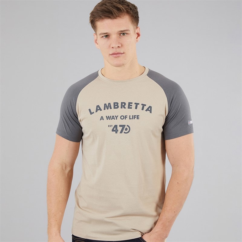 Lambretta Mens Raglan 47 T-Shirt Stone - Image 1