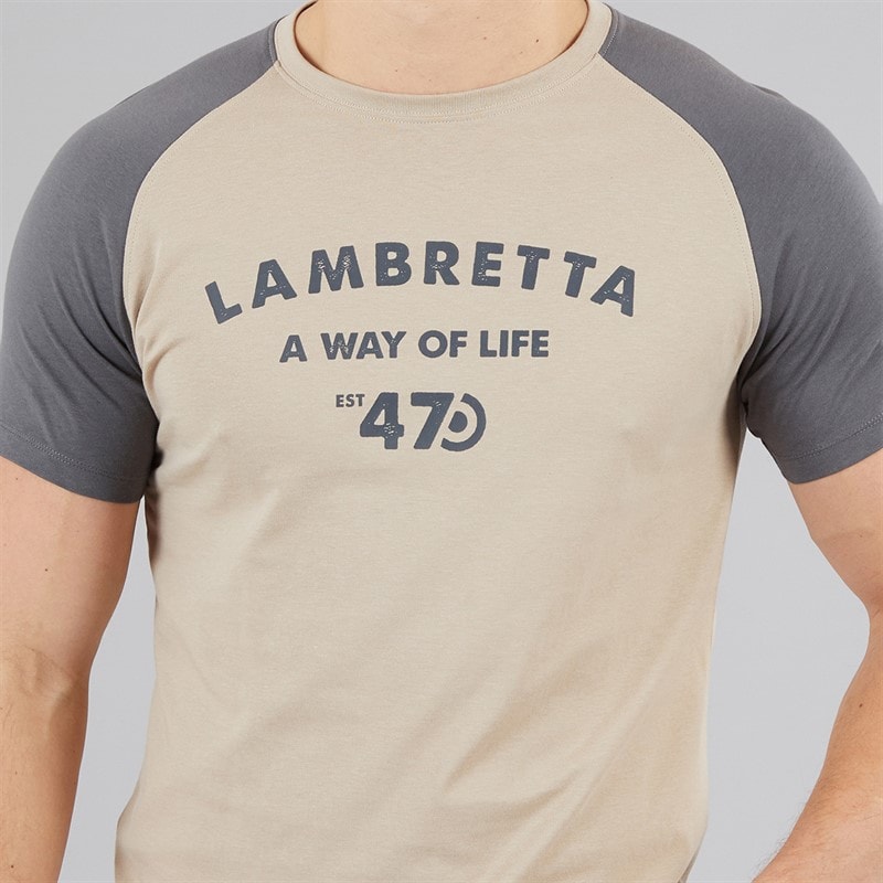 Lambretta Mens Raglan 47 T-Shirt Stone - Image 3