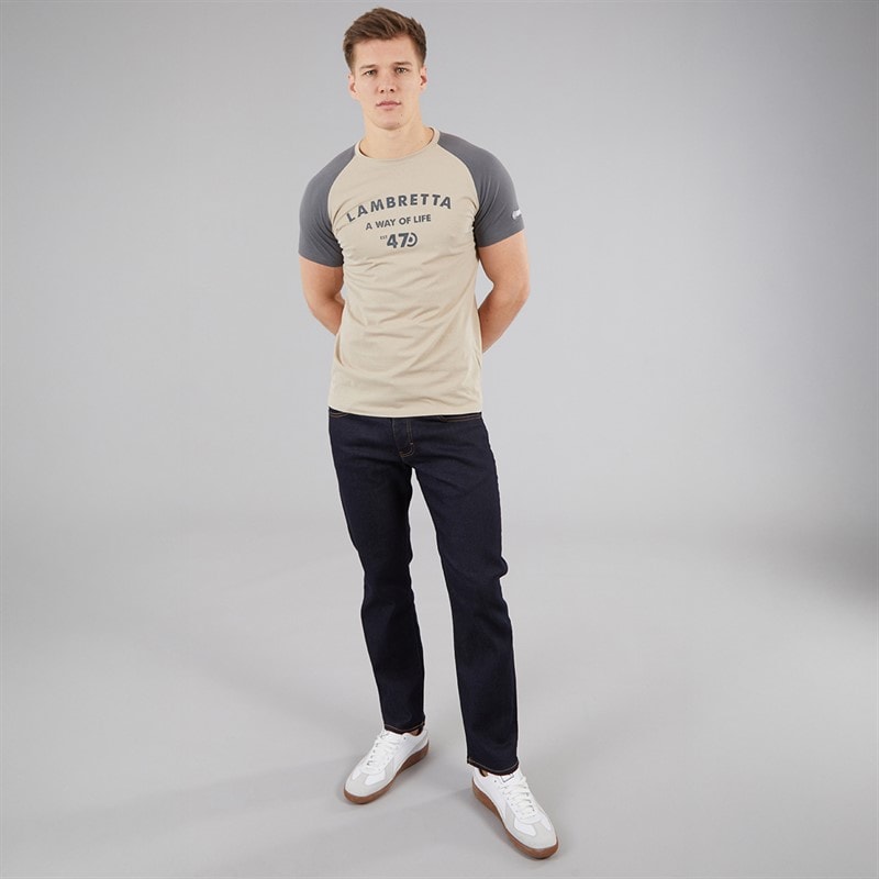 Lambretta Mens Raglan 47 T-Shirt Stone - Image 4