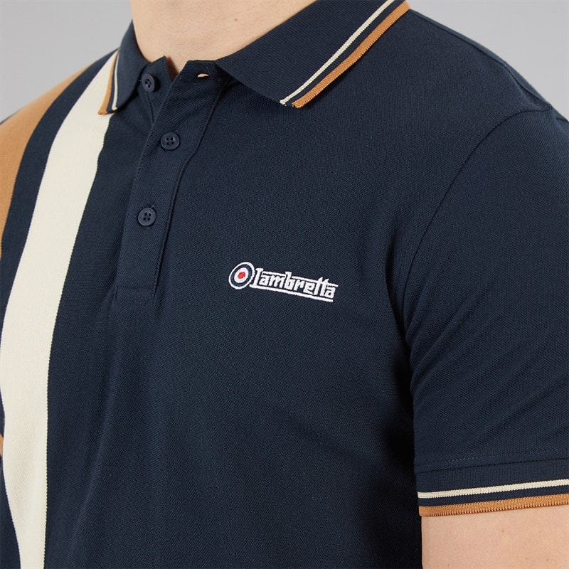 Lambretta Mens Vertical Stripe Shirt Polo Shirt Navy - Image 3