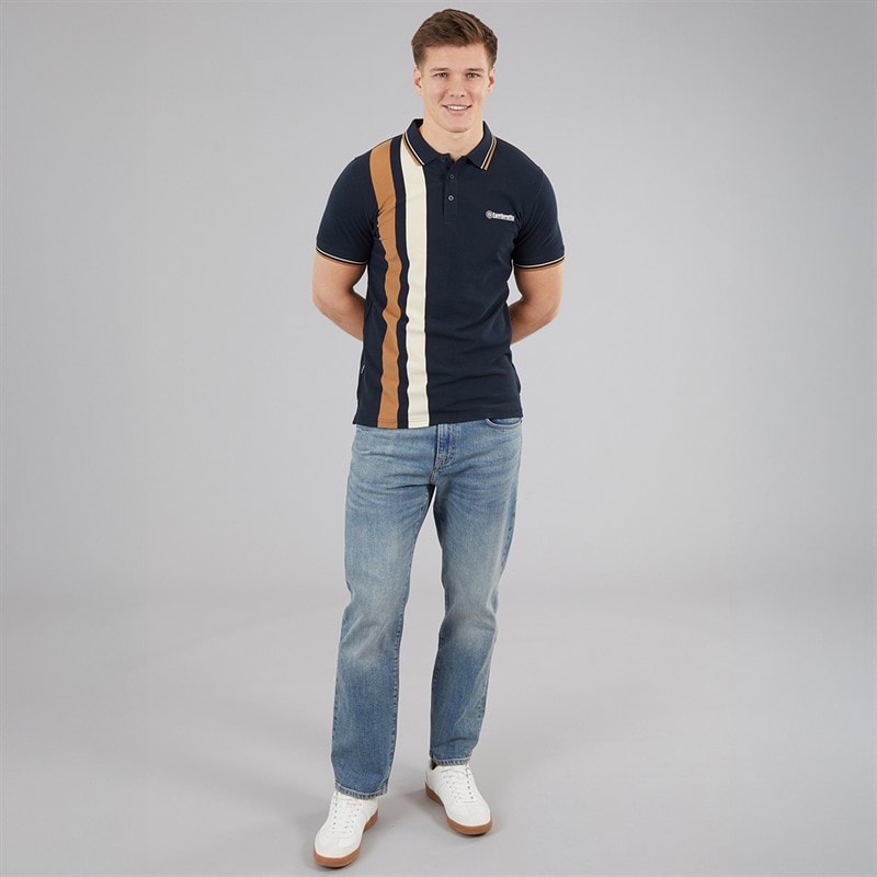 Lambretta Mens Vertical Stripe Shirt Polo Shirt Navy - Image 4