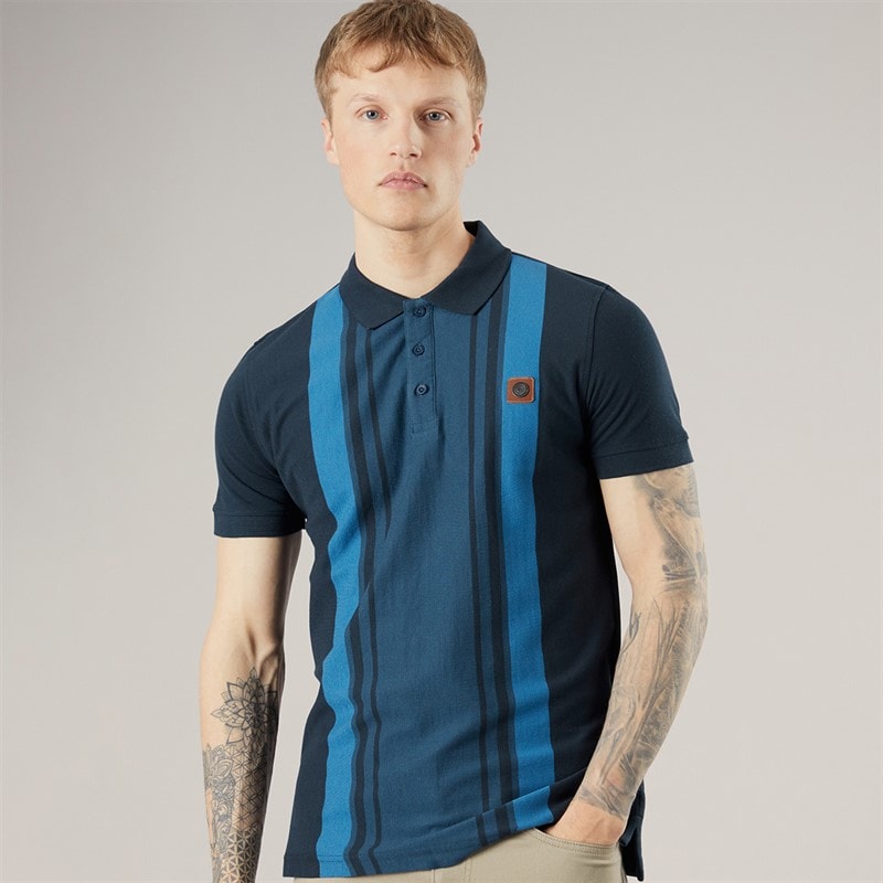 Lambretta Mens Classic Stripe Polo Shirt Navy/Moonlit Ocean