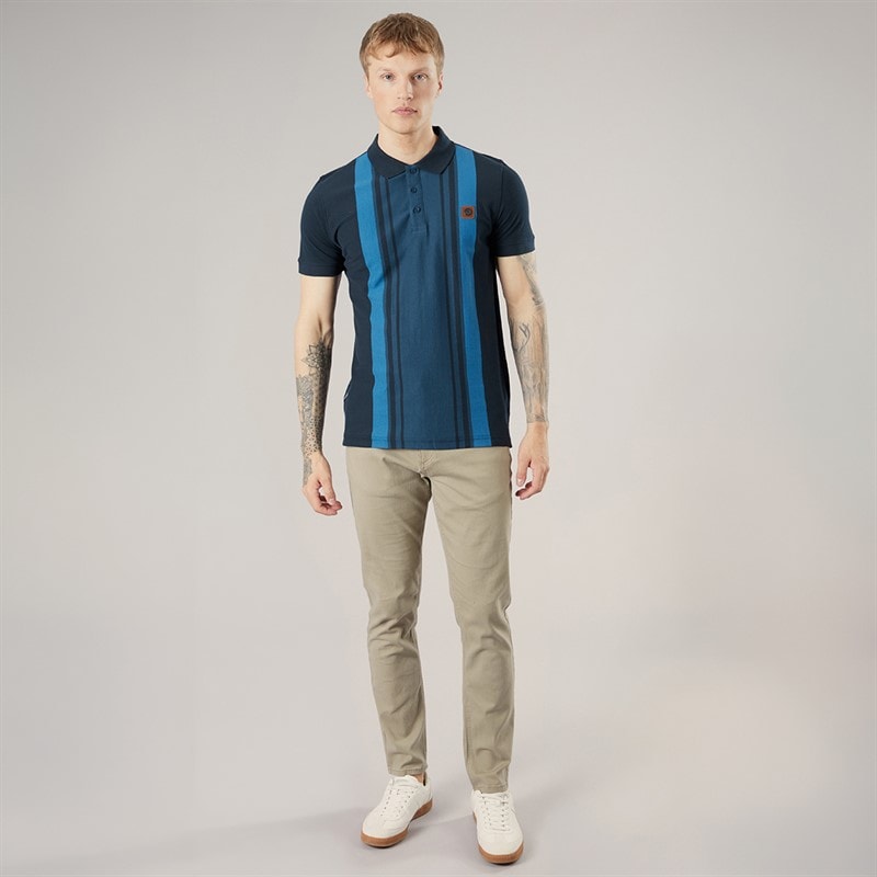 Lambretta Mens Classic Stripe Polo Shirt Navy/Moonlit Ocean - Image 3
