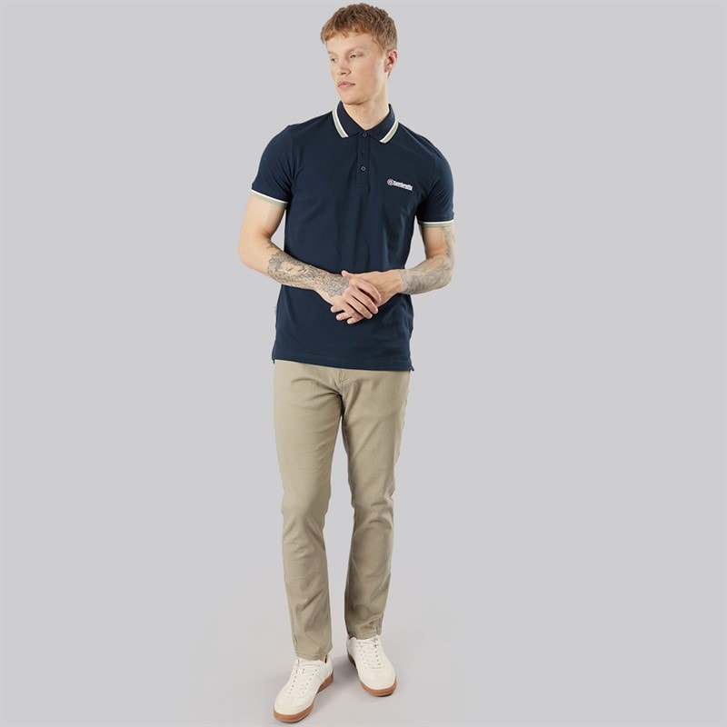 Lambretta Mens Triple Tipped Polo Shirt Navy Navy White/Stone/Basil - Image 4