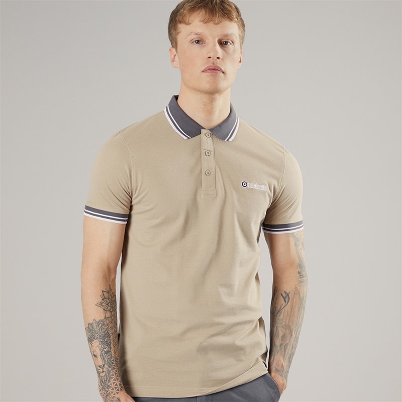 Lambretta Mens Contrast Polo Shirt Stone/Iron