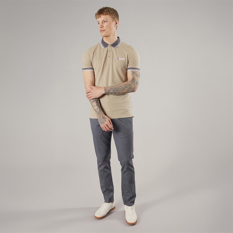 Lambretta Mens Contrast Polo Shirt Stone/Iron - Image 3