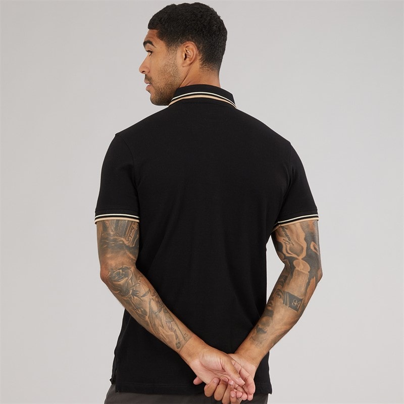 Lambretta Mens Vertical Stripe Polo Shirt Black/Nomad - Image 2