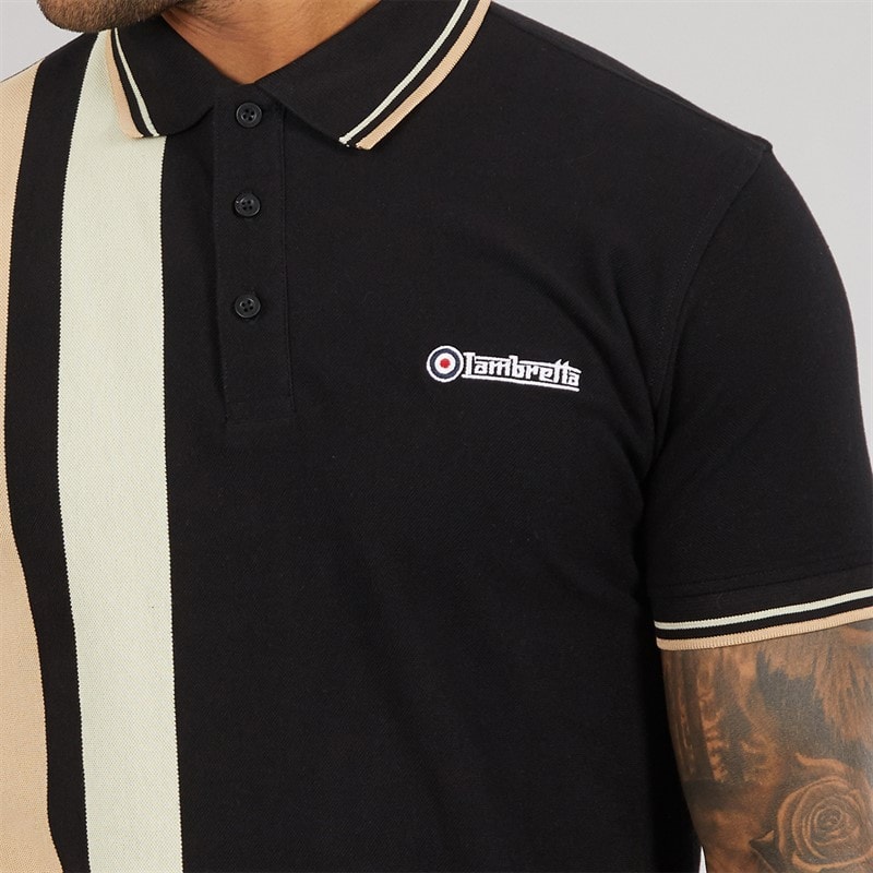Lambretta Mens Vertical Stripe Polo Shirt Black/Nomad - Image 3