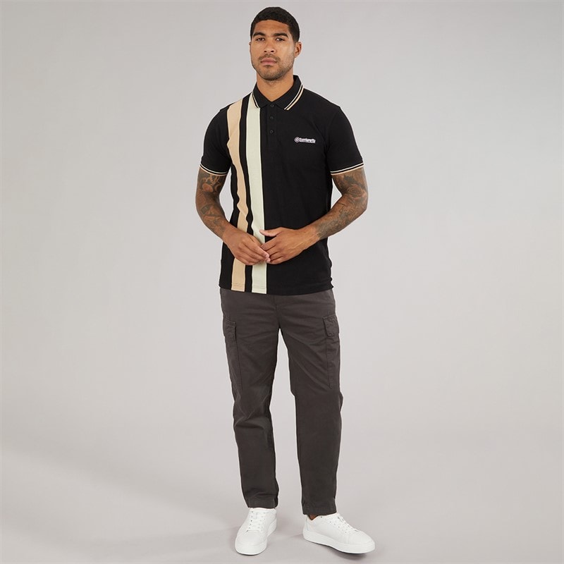Lambretta Mens Vertical Stripe Polo Shirt Black/Nomad - Image 4