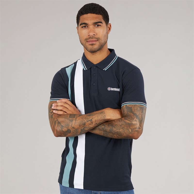 Lambretta Mens Vertical Stripe Polo Shirt Navy/Smoke Blue - Image 1