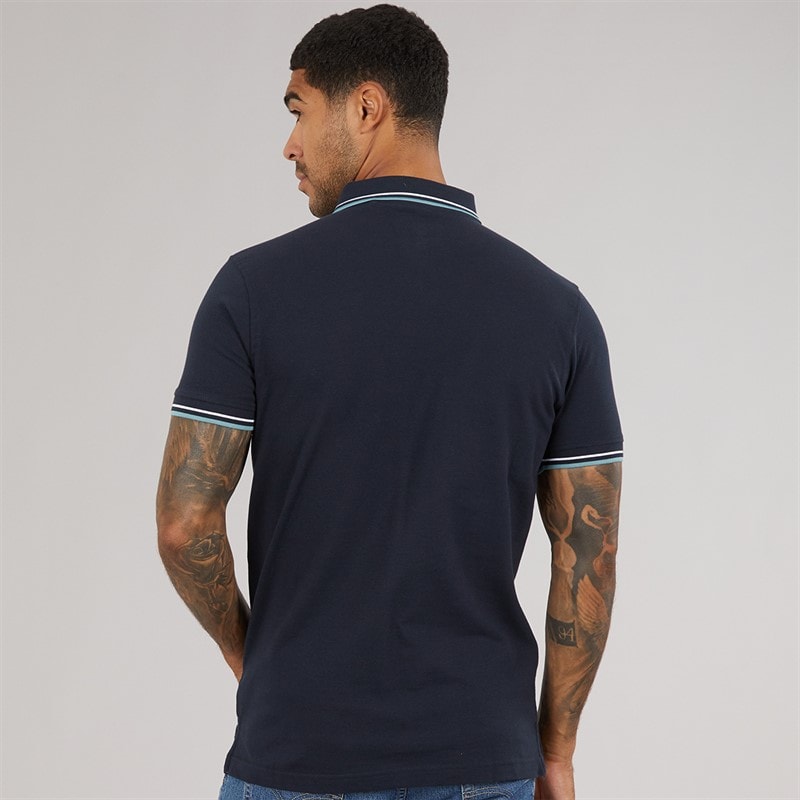 Lambretta Mens Vertical Stripe Polo Shirt Navy/Smoke Blue - Image 2