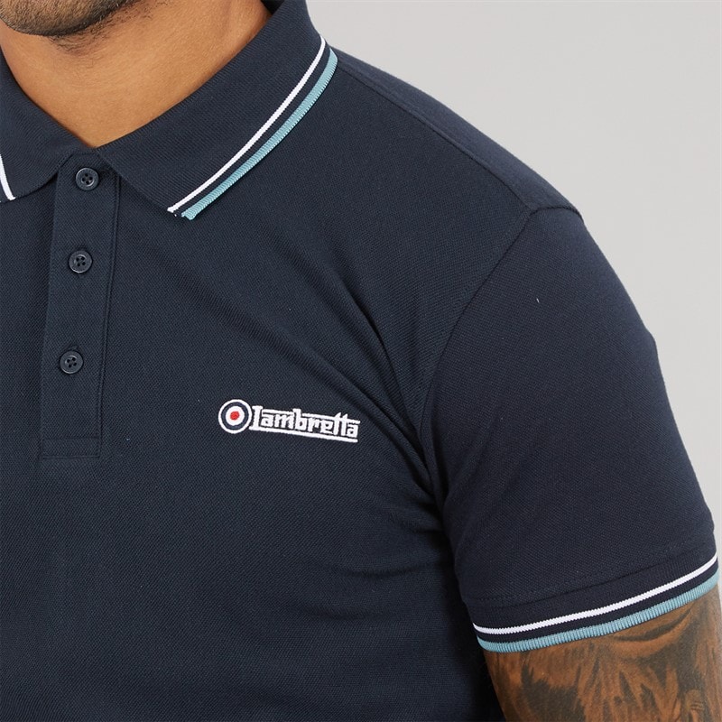 Lambretta Mens Vertical Stripe Polo Shirt Navy/Smoke Blue - Image 3
