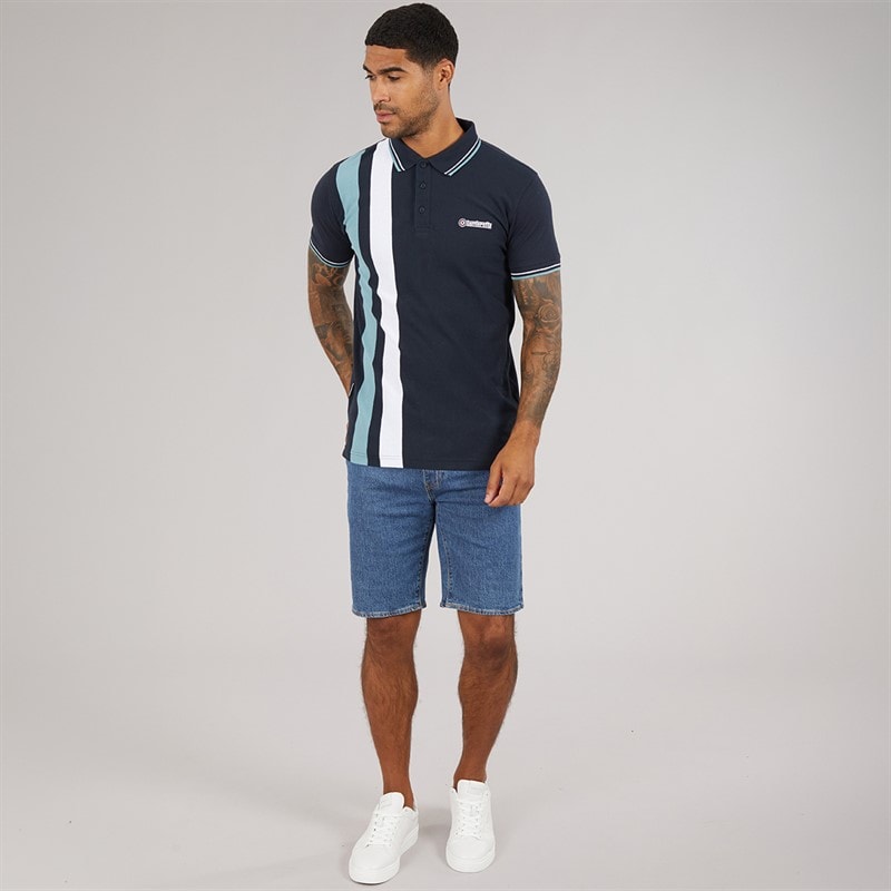 Lambretta Mens Vertical Stripe Polo Shirt Navy/Smoke Blue - Image 4