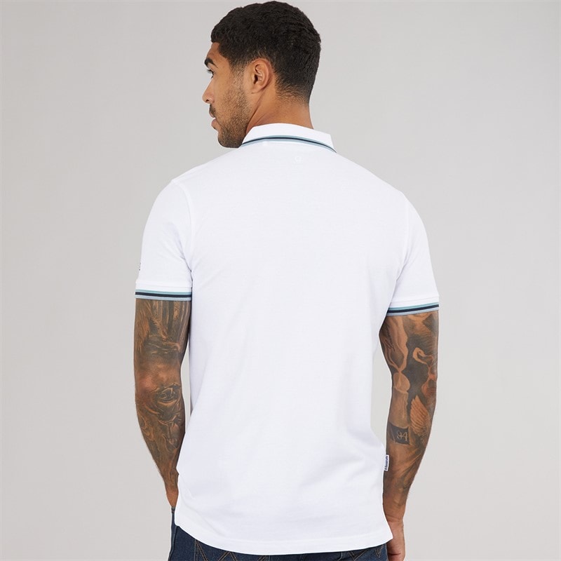 Lambretta Mens Triple Tipped Polo Shirt White Cameo/Navy/Sky - Image 2