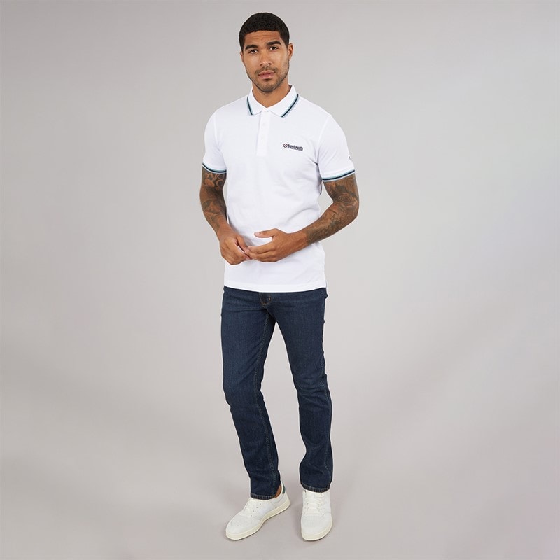 Lambretta Mens Triple Tipped Polo Shirt White Cameo/Navy/Sky - Image 4