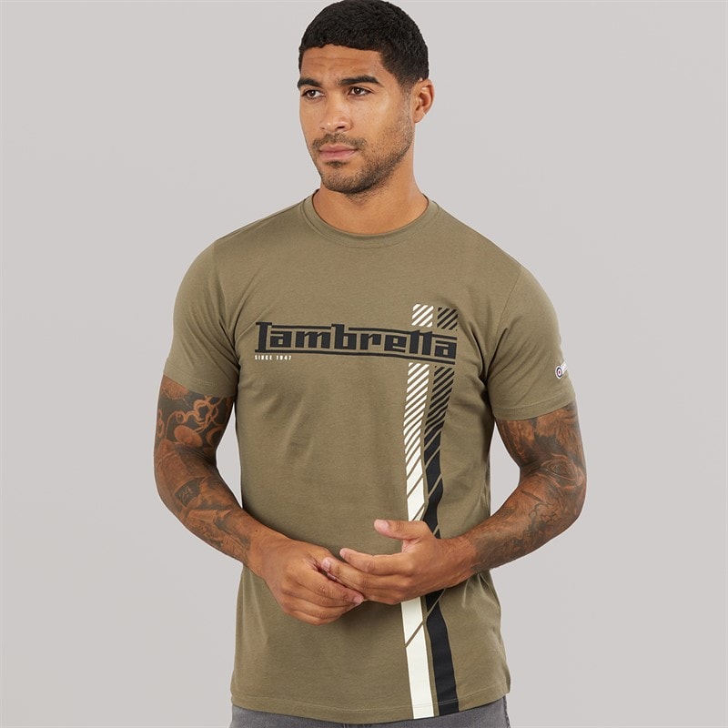 Lambretta Mens Racing Stripe T-Shirt Khaki