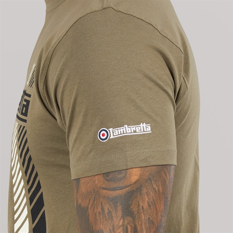 Lambretta Mens Racing Stripe T-Shirt Khaki - Image 3