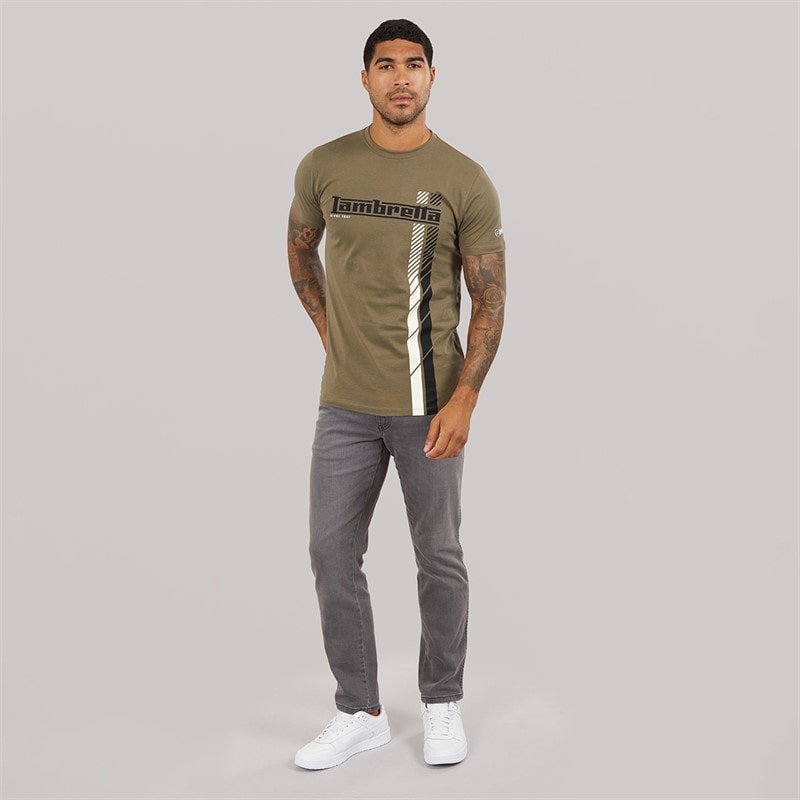 Lambretta Mens Racing Stripe T-Shirt Khaki - Image 4
