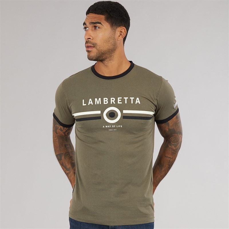 Lambretta Mens Target Ringer T-Shirt Khaki