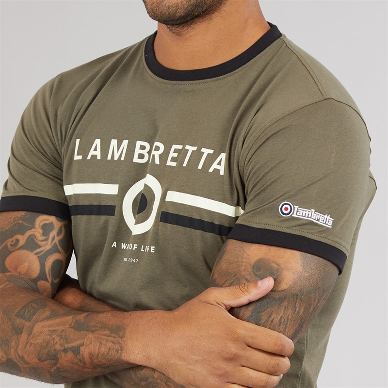 Lambretta Mens Target Ringer T-Shirt Khaki - Image 3