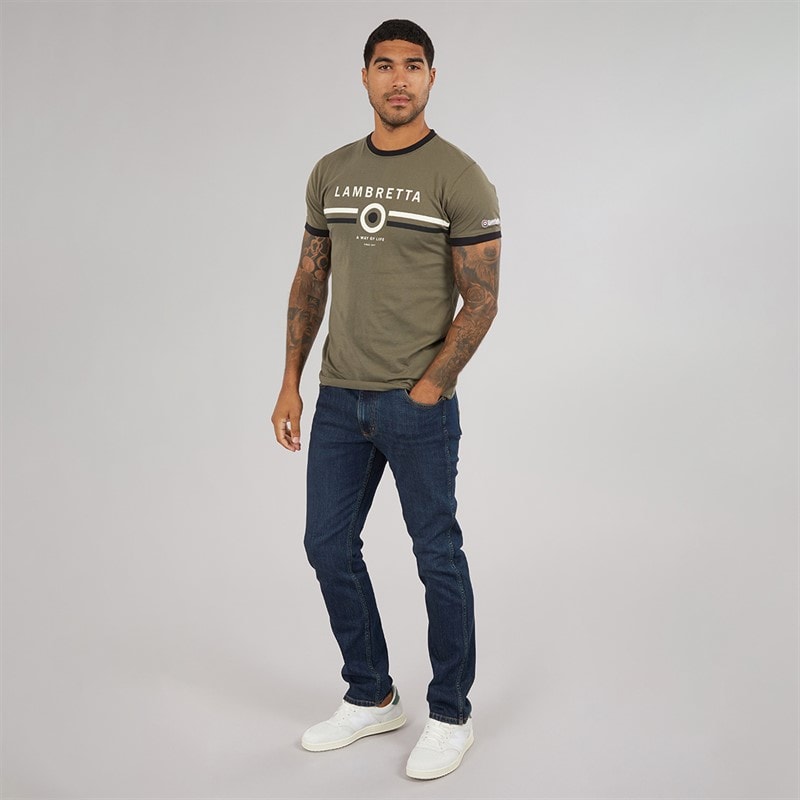 Lambretta Mens Target Ringer T-Shirt Khaki - Image 4