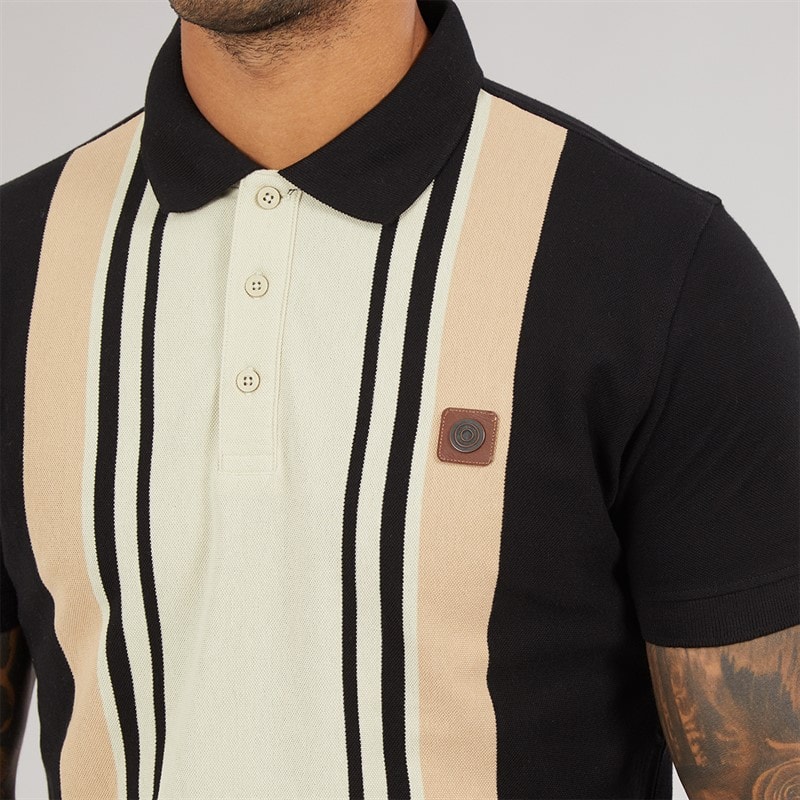 Lambretta Mens Classic Stripe Polo Shirt Black/Nomad - Image 3