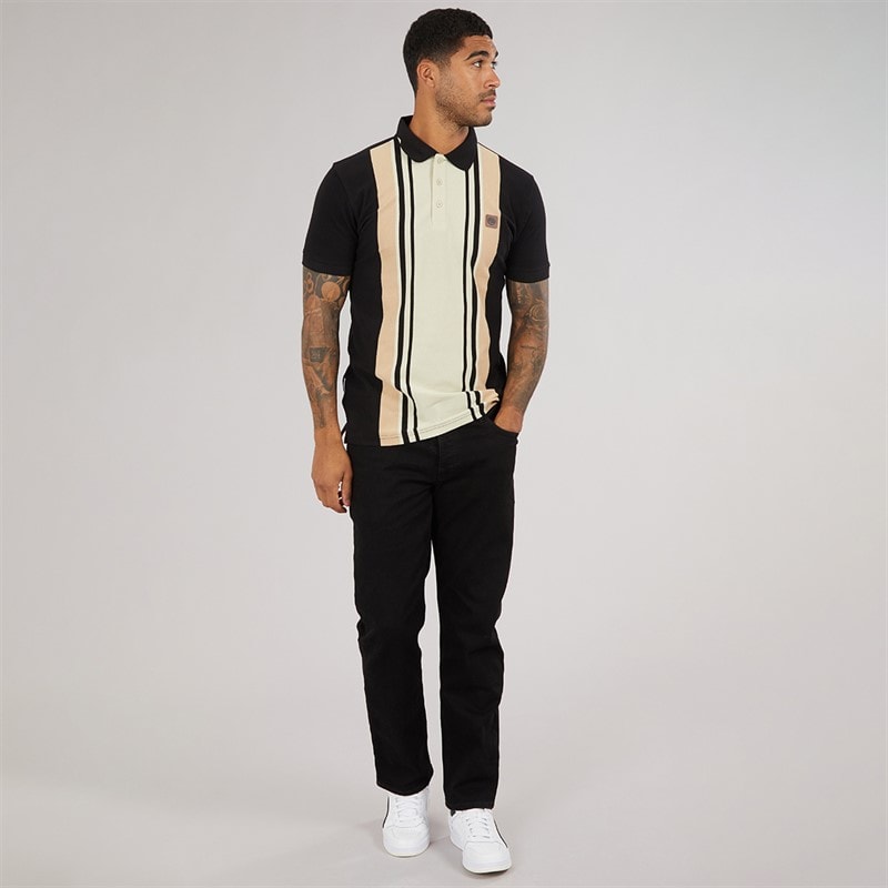 Lambretta Mens Classic Stripe Polo Shirt Black/Nomad - Image 4
