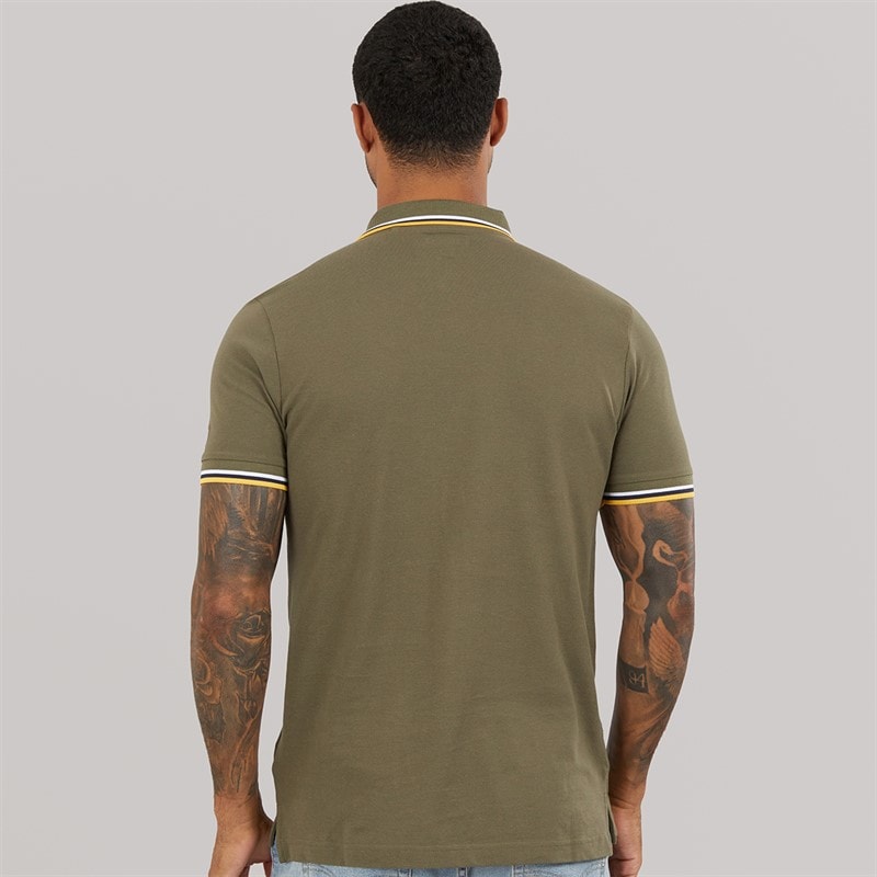 Lambretta Mens Triple Tipped Polo Shirt Khaki White/Navy/Gold - Image 2