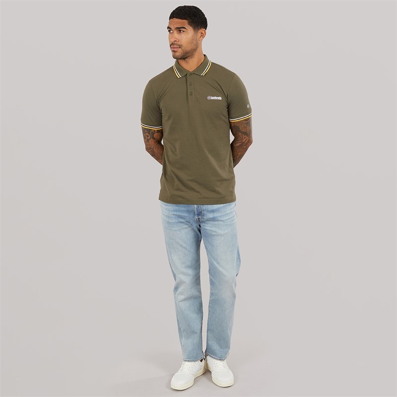 Lambretta Mens Triple Tipped Polo Shirt Khaki White/Navy/Gold - Image 4