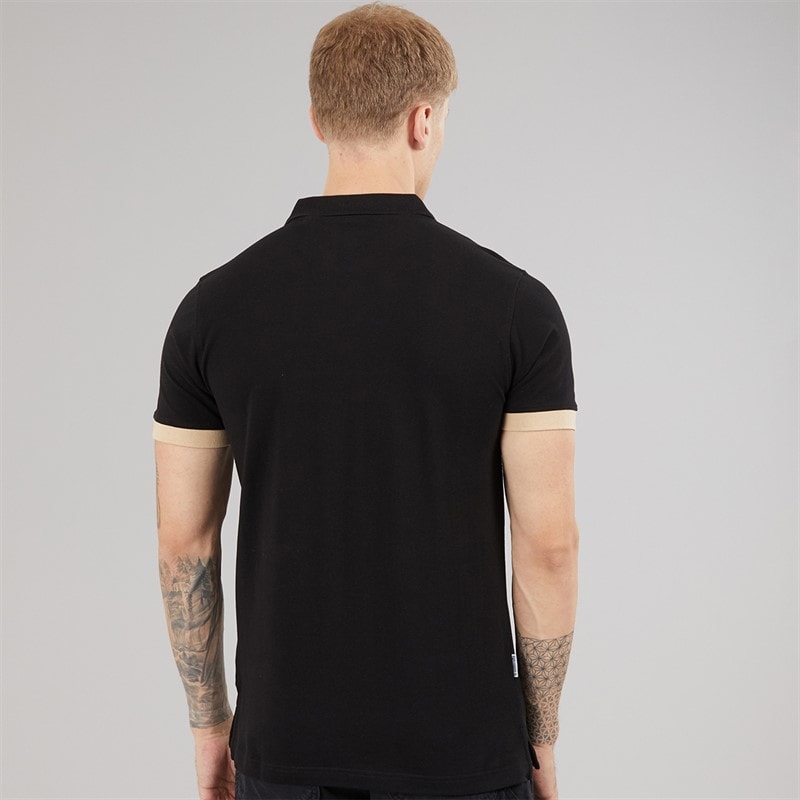 Lambretta Mens Vintage Panel Polo Shirt Black - Image 2