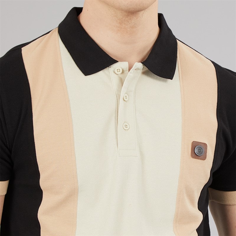 Lambretta Mens Vintage Panel Polo Shirt Black - Image 3