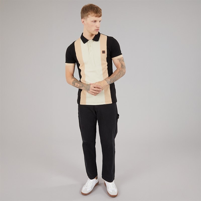 Lambretta Mens Vintage Panel Polo Shirt Black - Image 4